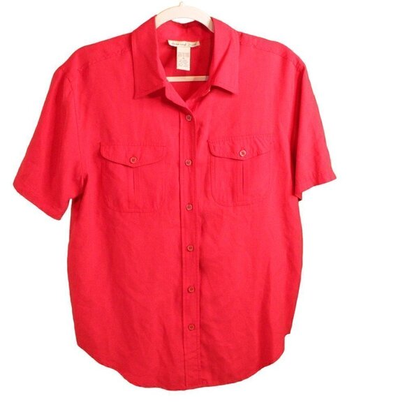 Vintage Anna and Frank 100% Silk Red Button Down Women’s Top Medium - Picture 1 of 5
